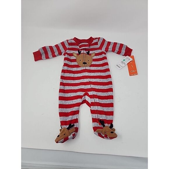 Carter's Just One You Newborn 0 months Reindeer Striped Fleece Footed Pajama - Picture 12 of 12